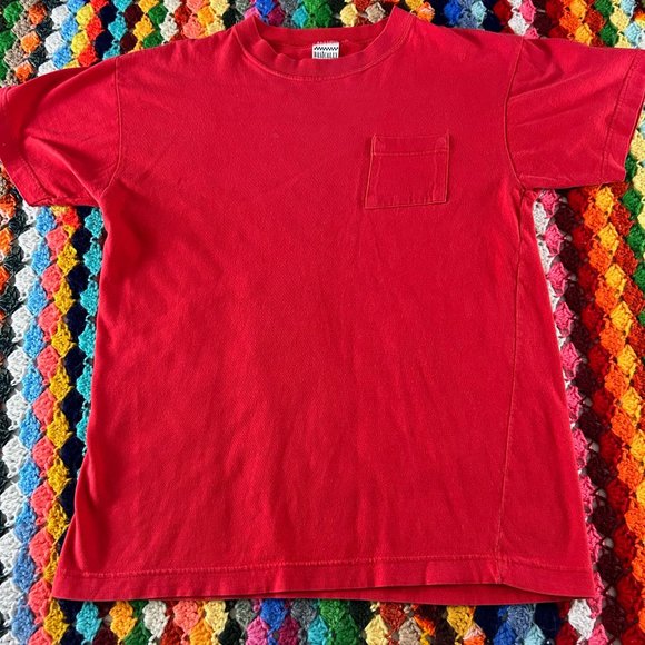 Vintage 90s Basically Nordstrom Blank Cherry Pocket Tee Soft Solid - Picture 5 of 9